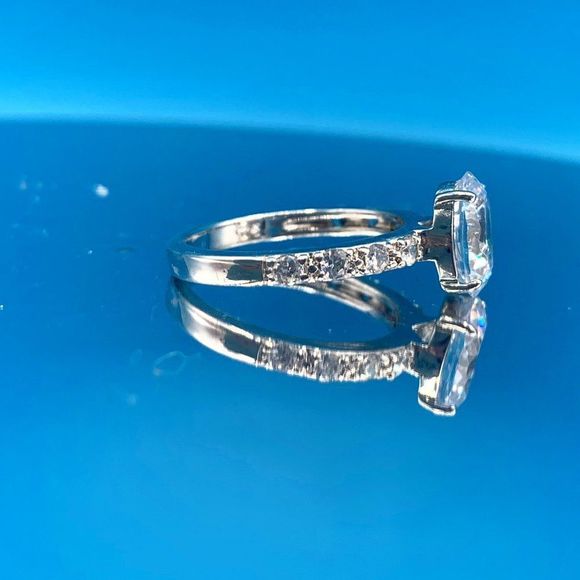 Pave Sterling Silver and Cubic Zirconia Engagement Ring - Picture 4 of 15